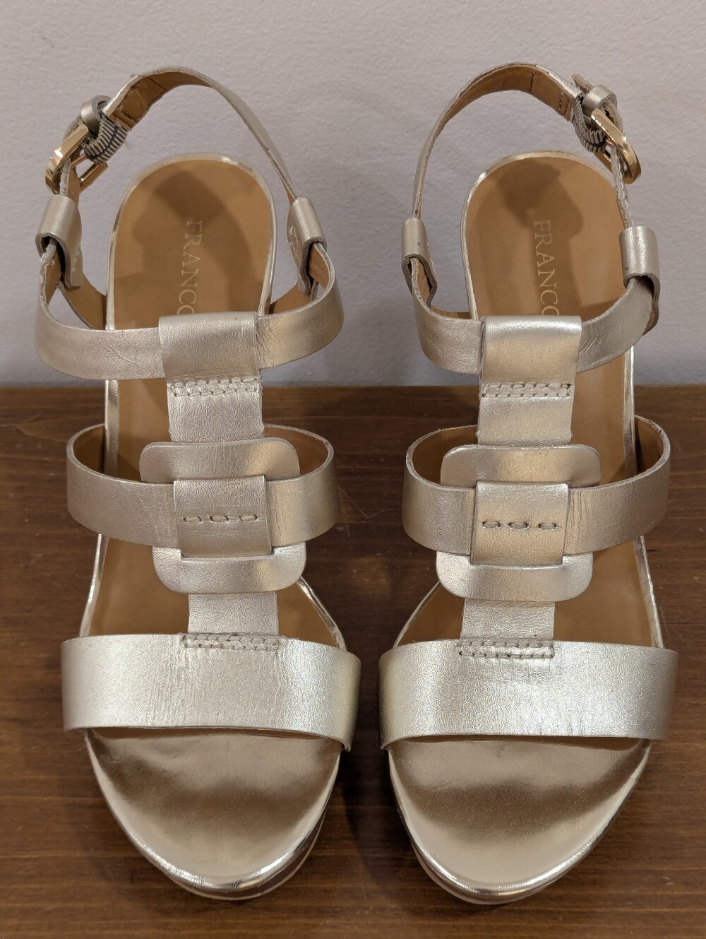 Franco Sarto "Betsy" Platinum Metallic Platform Heeled Sandals (9M)